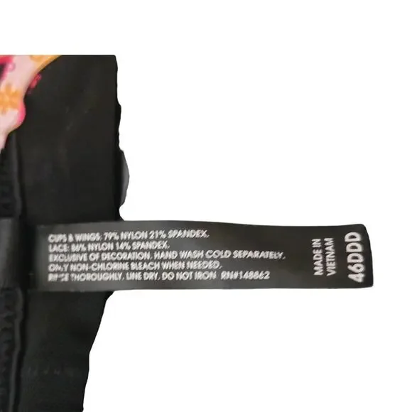 Torrid Curve 360 Back Smoothing Push-Up Black Floral Women's Bra 46DDD - Picture 5 of 5